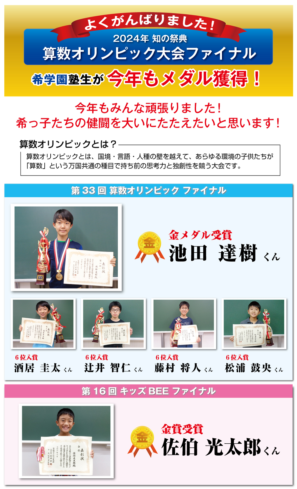 2024年度 算数オリンピック入賞者 | 希学園 ～関西～